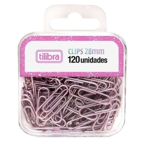 Estojo Acrílico C/Clips Glitter Pink 28mm Tilibra 120 Und