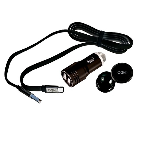 Kit Veicular Cabo Usb Tipo C Suporte Magnético 360 Graus Oex