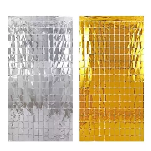 Cortina Metalizada Decorativa 1x2m Quadradinhos