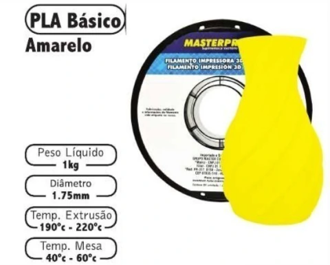 Filamento Para Impressão 3D PLA 1.75mm 1kg Amarelo