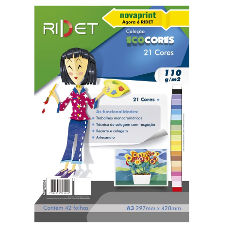Papel Criativo A3 Eco Cores 110g 21 Cores 42 Folhas Ridet - comprar online