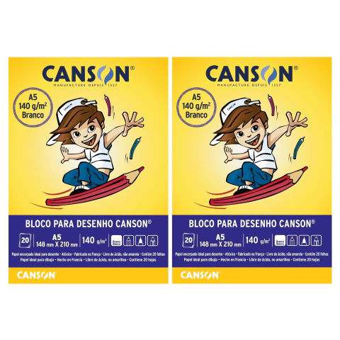 Bloco Canson 140g Branco A5 Kit C/2 20 Folhas