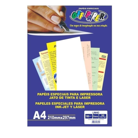 Papel Linho Branco A4 180g/m² 50 Folhas Off Paper