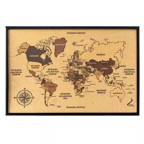 Quadro De Cortiça 60x90 MDF Decorativo Mapa Mundi Stalo - comprar online