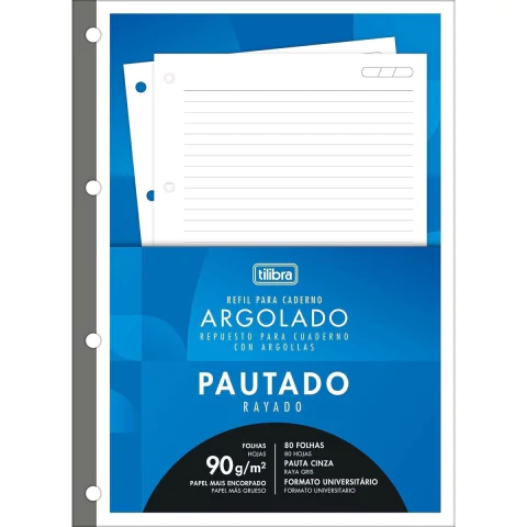 Bloco De Fichário Univ. Pautado 90g 4 Furos 80 Folhas