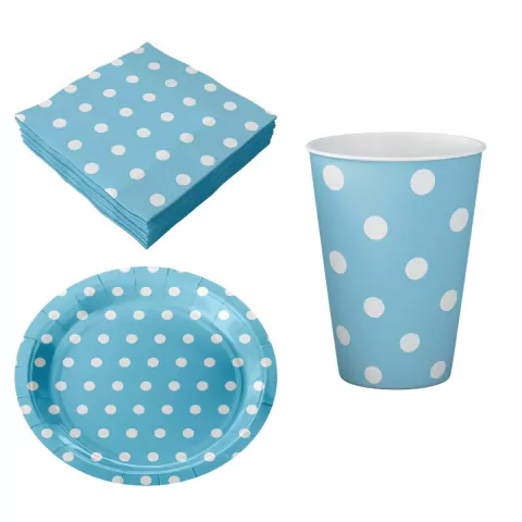 Kit Festa Póa Baby Azul C/ Bolinhas Brancas C/3 Peças