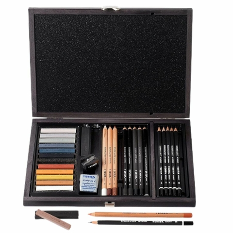 Kit Desenho Profissional Lyra 31 Peças Estojo De Madeira