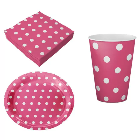 Kit Festa Póa Baby Pink C/ Bolinhas Brancas C/3 Peças