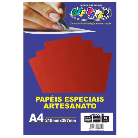 Papel Lamicote A4 250g/m² 10 Folhas Vermelho Off Paper