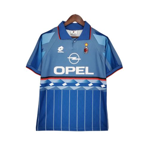 camisa-camiseta-ac-associazione-calcio-milan-fc-95-96-1995-1996-escudo-no-meio-lotto-torcedor-masculina-masculino-azul-opel-patrocinio-retro-retrô-antiga-memorial-faixas-george-weah-roberto-baggio