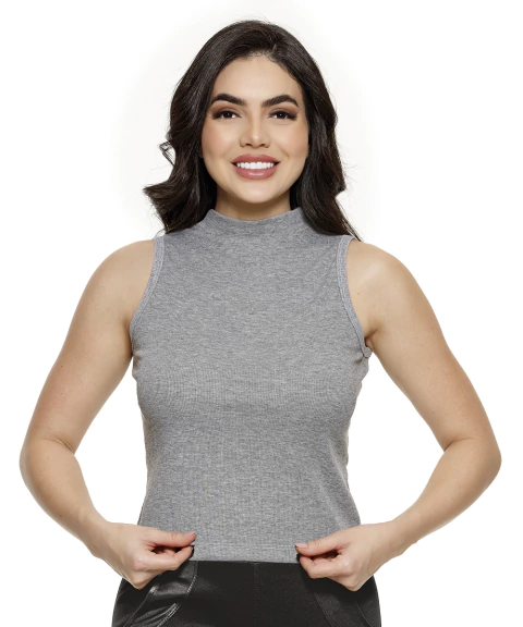 Blusa Canelada com Gola Alta – Moda Feminina