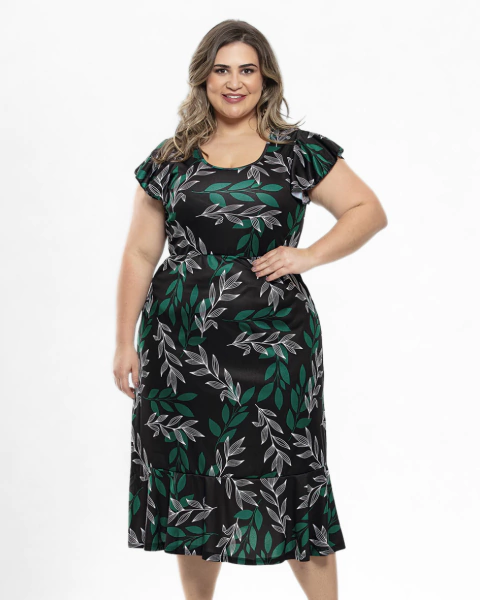 Vestido Longo com Decote Redondo e Mangas Godê - comprar online
