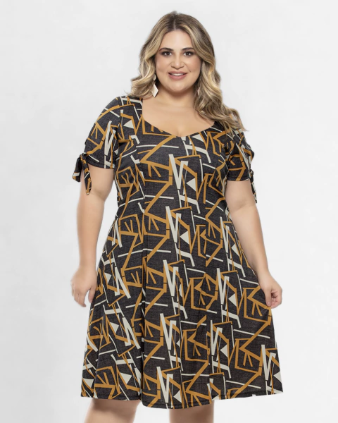 Vestido Clássico, Mangas com Amarração e Saia Evasê - comprar online