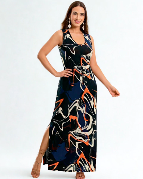 Vestido Longo Decote U Alças Largas Estilo Regata - comprar online