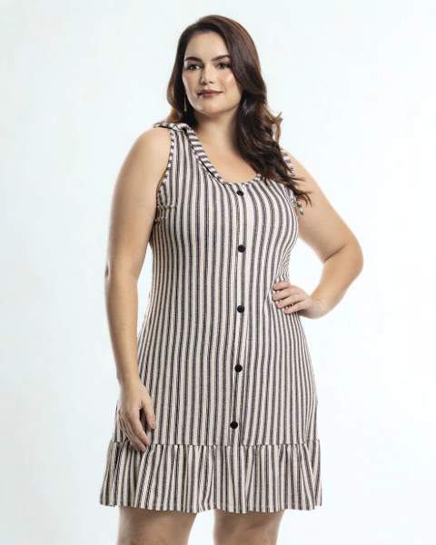 Vestido Plus Size Listrado com Botões - comprar online