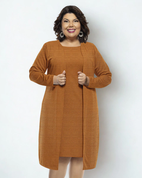 Conjunto com Cardigan Alongado e Vestido com Saia Reta - comprar online