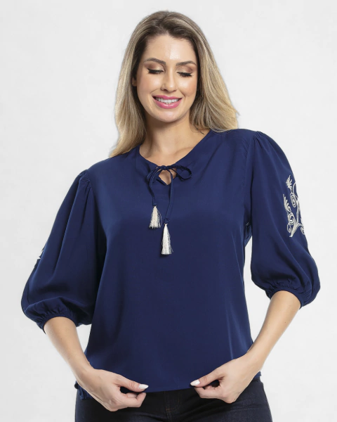 Blusa Feminina Azul Marinho com Bordado - comprar online