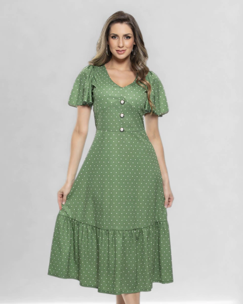 Vestido Max com Botões Decorativos e Saia Godê - comprar online