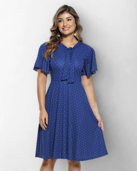 Vestido Clássico com Mangas e Saia Godê - comprar online