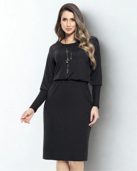 Vestido Preto Clássico com Manga Bishop e Blousê - comprar online