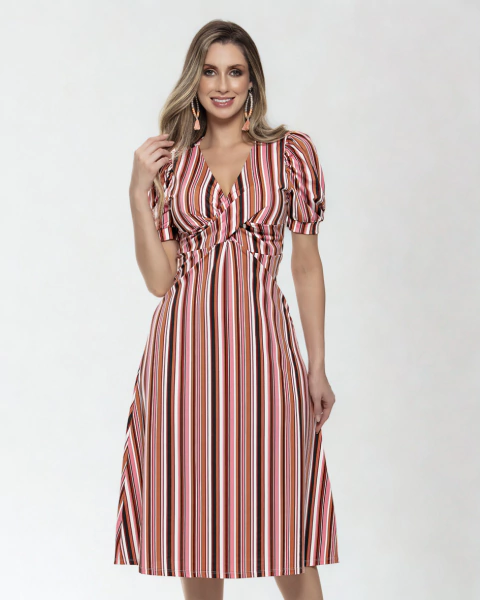 Vestido Midi com Saia Godê e Mangas Bufantes - comprar online