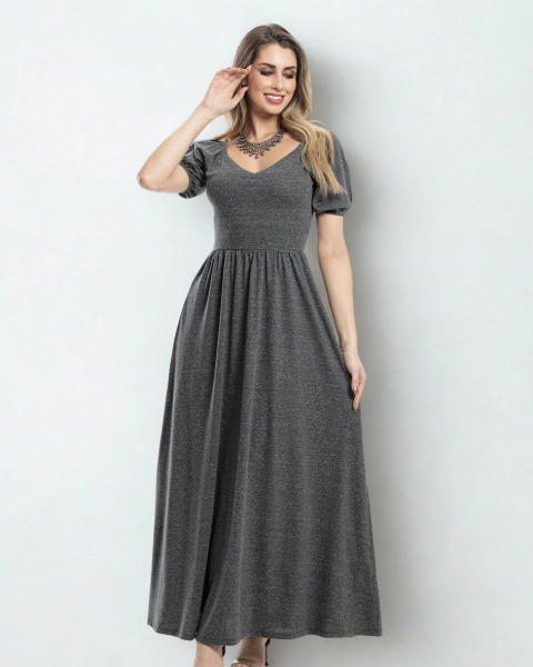 Vestido Longo com Mangas Bufantes e Saia Godê - comprar online