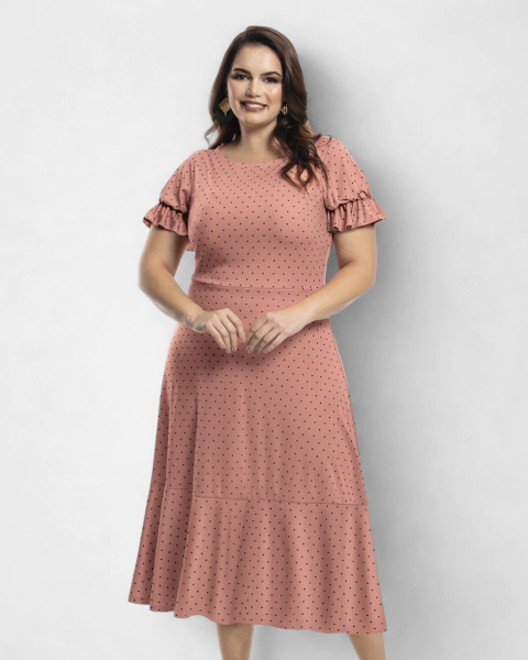 Vestido Longo Mangas Bufantes com Babado Rosê e Preto - comprar online