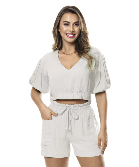 Short Com Bolsos Frontais E Faixa Embutida – Moda Feminina