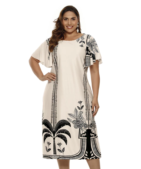 Vestido Midi Com Estampa Barrada – Moda Plus Size