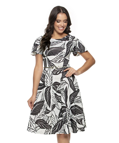 Vestido Clássico com Mangas Godê e Saia Fluida – Moda Feminina