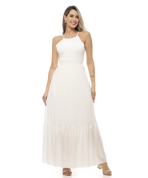 Vestido Longo Com Regulagem No Decote – Moda Feminina