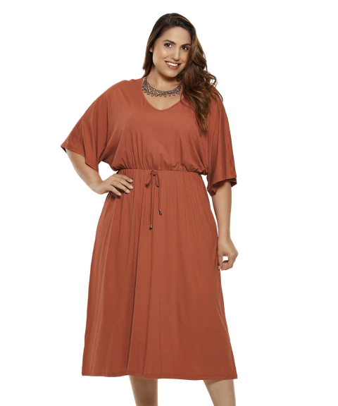 Vestido Midi com Faixa Embutida – Moda Plus Size