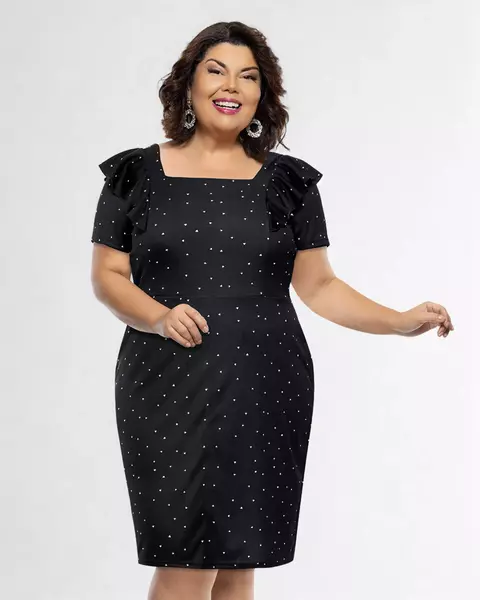 Vestido Preto com Decote Quadrado e Manga Godê - comprar online