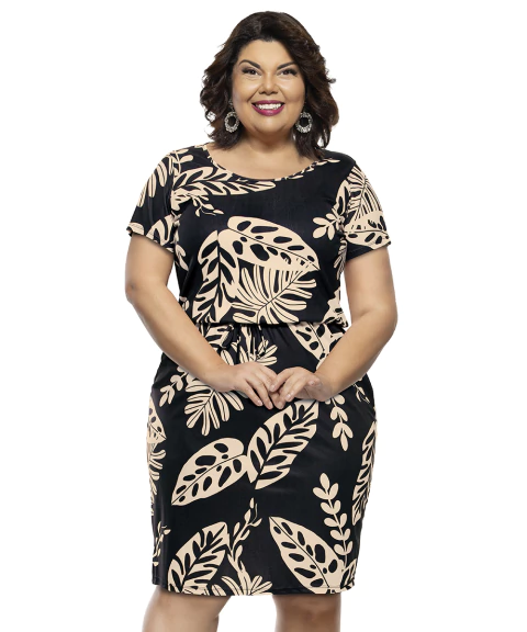 Vestido Clássico, Blousê e Faixa Embutida – Moda Plus Size