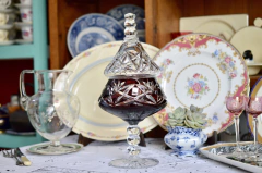 Caramelera o Bombonera de Cristal Tallado Ruby & Clear ALSO C1980 - comprar online