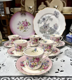 Set de 6 Tazas para Cafe , Wilkinson Ltd. England Pattern Nancy Pink C1947