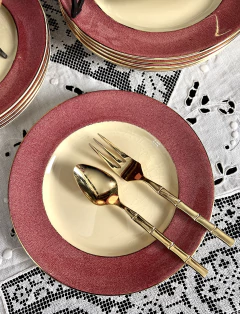 Set 6 Platos Postre o Lunch Johnson Bros England Mottled Pink C1913 - comprar online
