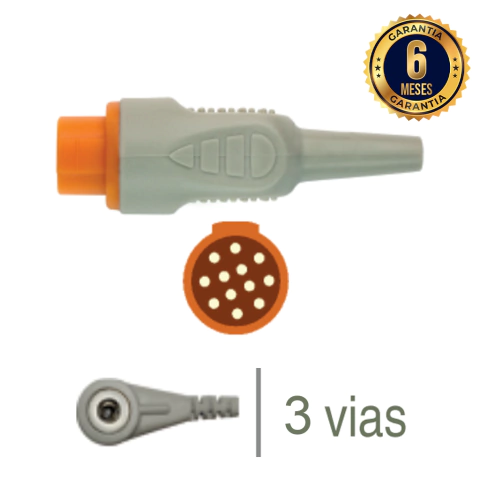 Cabo de ECG 3 vias Clip - DIXTAL 12 pinos