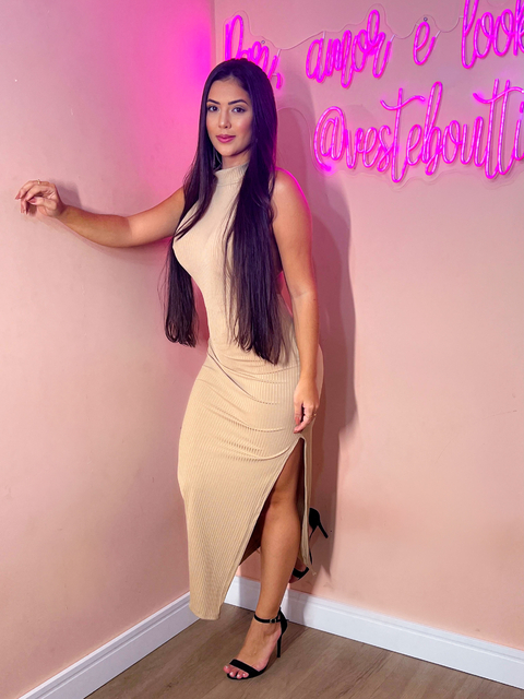 Vestido Jack canelado gola alta