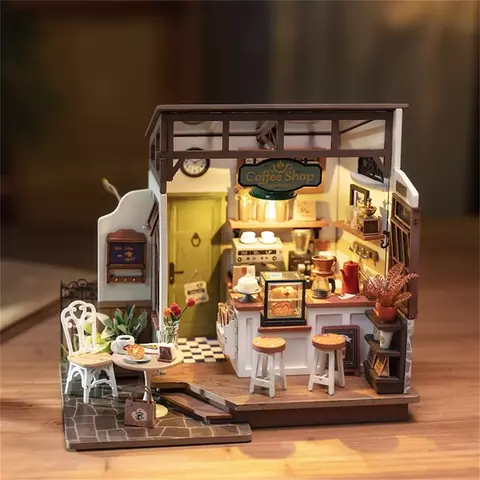 Miniatura de Cafeteria Artesanal – Estilo Vintage com Luzes