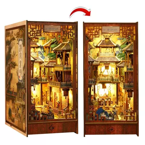 Quebra-Cabeça de Madeira 3D - Book Nook - Vila Oriental