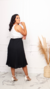 SAIA PLISSADA MIDI EM JACQUARD COR PRETA