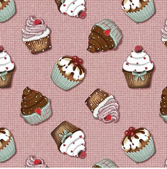 Tecido Tricoline Digital 100% algodão - CUPCAKE FUNDO ROSA - Coleção Cupcakes - Fuxicos e Fricotes