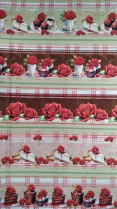 Tecido Tricoline Digital 100% algodão - Coleção Barrados Igaratinga - rosas vermelhas - comprar online