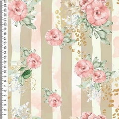 Tecido Sarja - Cris Mazzer - Floral com Listras