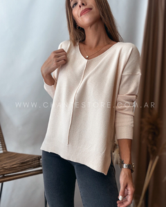 Sweater cuello en v beige - comprar online