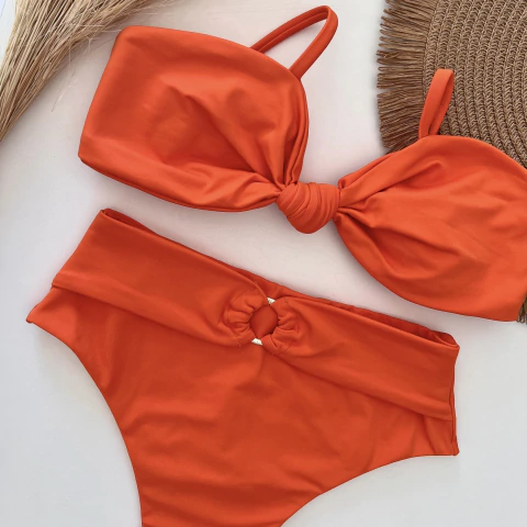 Biquíni caribe top nó calcinha hot pants fio duplo argola - comprar online