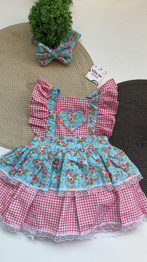 Romper de Bebê Menina Junino - Floral Azul - comprar online