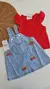 Conjunto de Menina Jardineira Cerejas + Blusa Manga Curta Vermelha