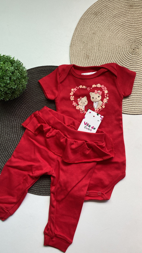 Conjunto de Bebê Menina Kiko Baby - Gatinha/ Vermelho - comprar online